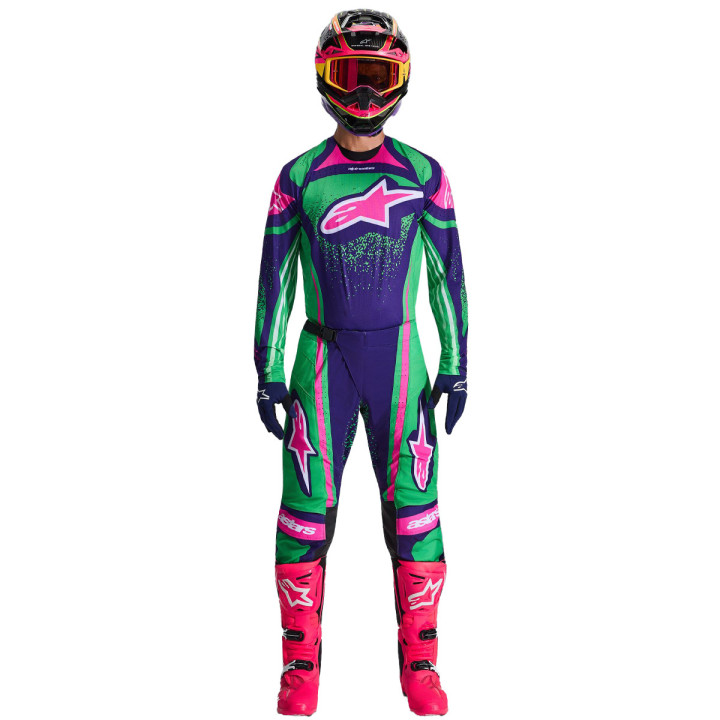 Tenue Alpinestars Techstar NOMUR violet/vert/rose | Oxmoto