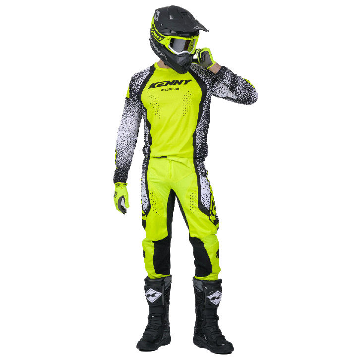 Tenue KENNY Force Pixel blanc/jaune fluo | Oxmoto