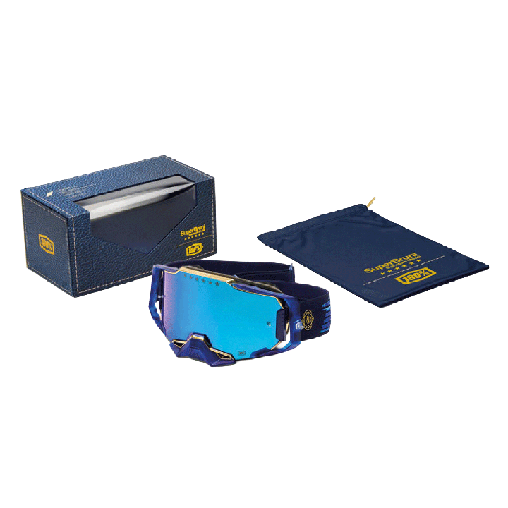 Lunettes 100% armega le bruni signature bleu/or | Oxmoto