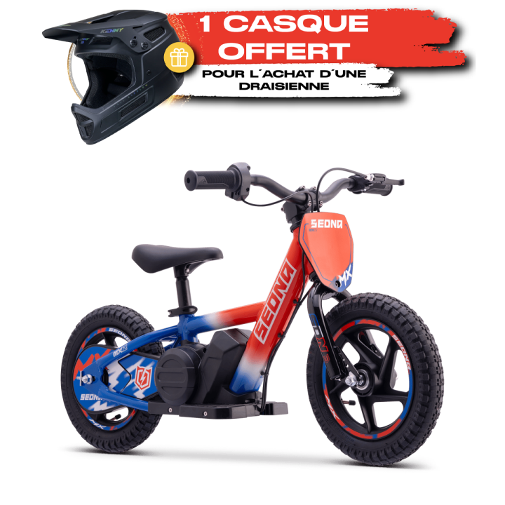 Draisienne SEDNA mx12 bleu/blanc/rouge + casque KENNY
