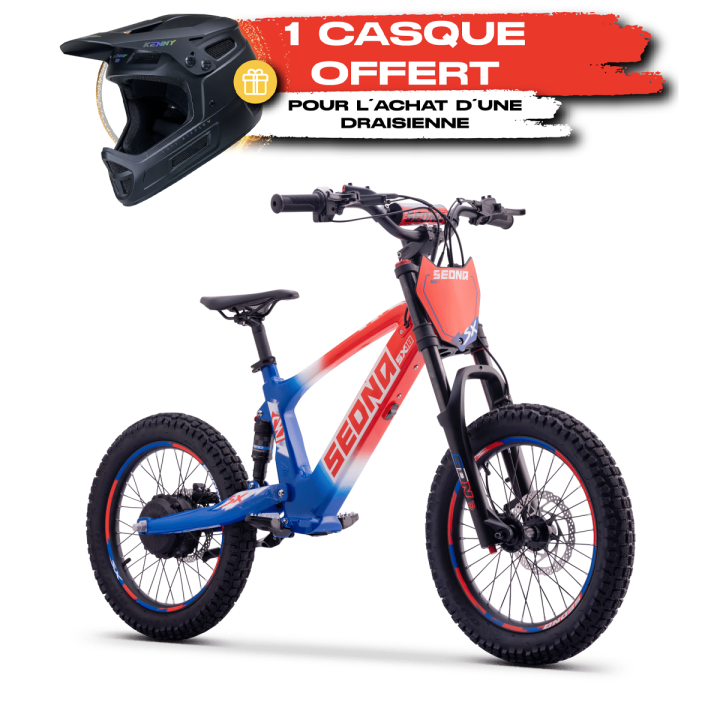 Draisienne SEDNA sx18 bleu/blanc/rouge + casque KENNY