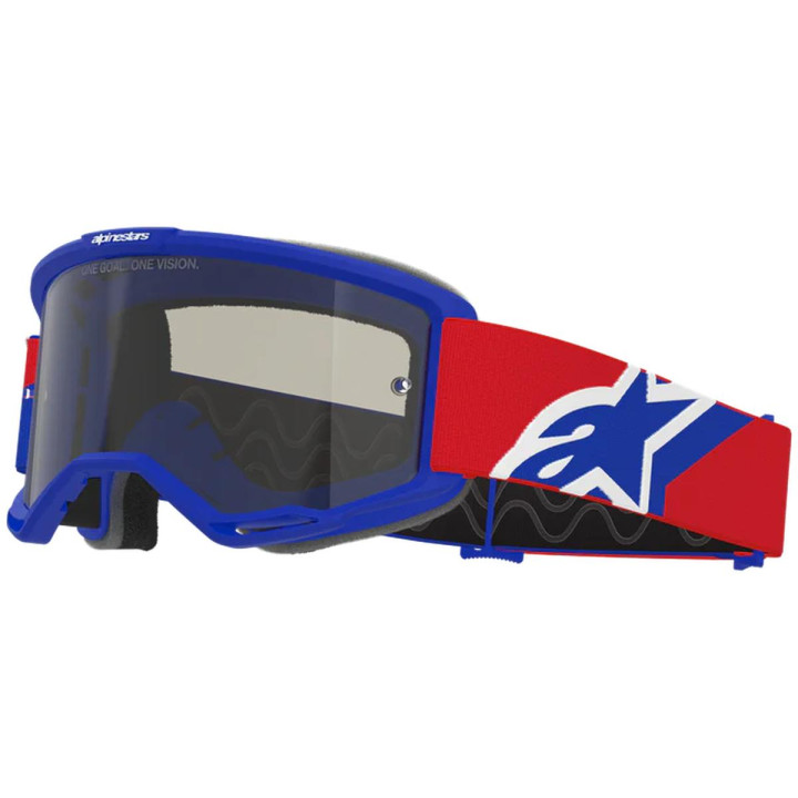 Masque Alpinestars vision sand bleu rouge blanc foncé fumé