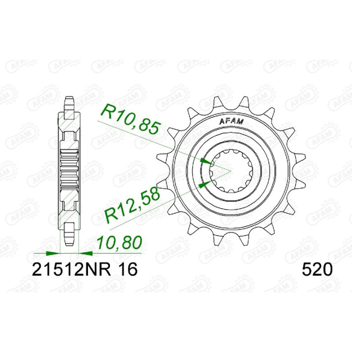 Pignon AFAM acier anti-bruit - 520 21512NR-16 | Oxmoto