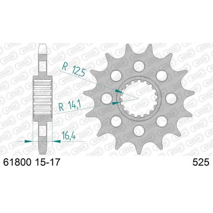 Pignon AFAM acier anti-bruit - 525 61800NR-16 | Oxmoto