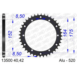 Couronne AFAM alu standard - 520 13500K-40 | Oxmoto
