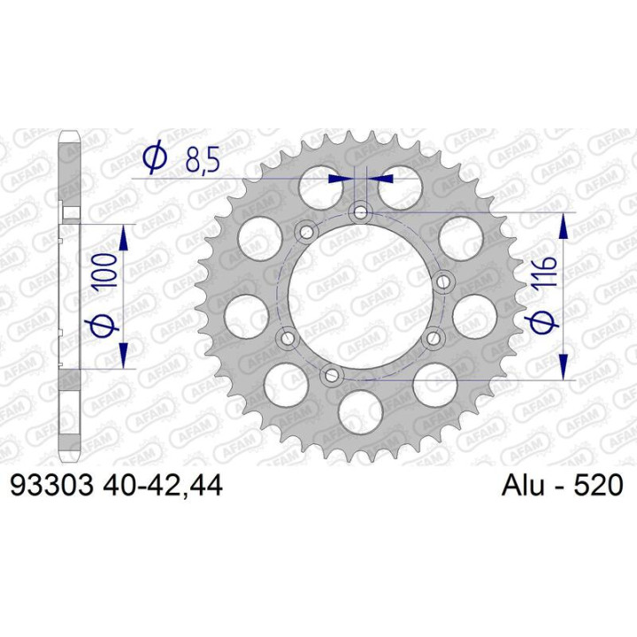 Couronne AFAM alu standard - 520 93303K-40 | Oxmoto