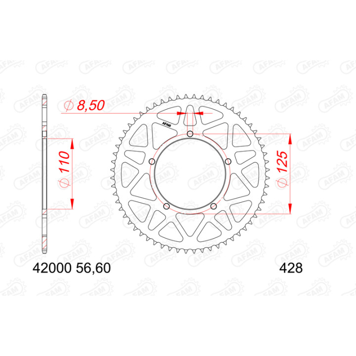 Couronne AFAM alu standard - 428 42000K-56 | Oxmoto