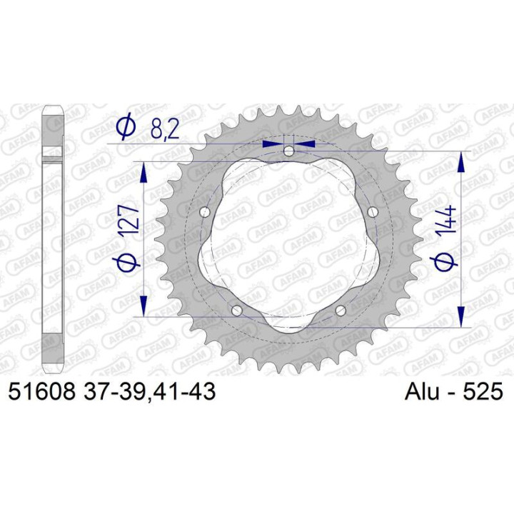 Couronne AFAM alu standard - 525 51608K-42 | Oxmoto