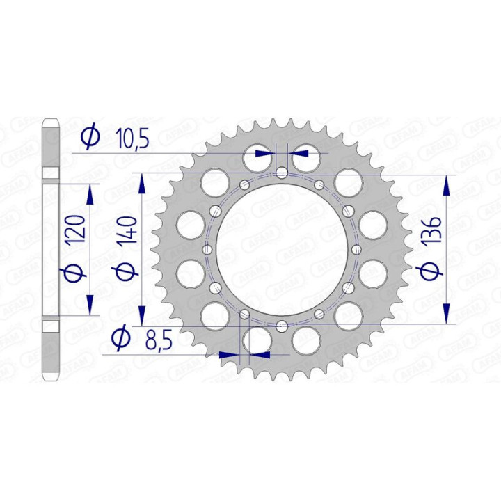 Couronne AFAM alu standard - 520 17404K-43 | Oxmoto