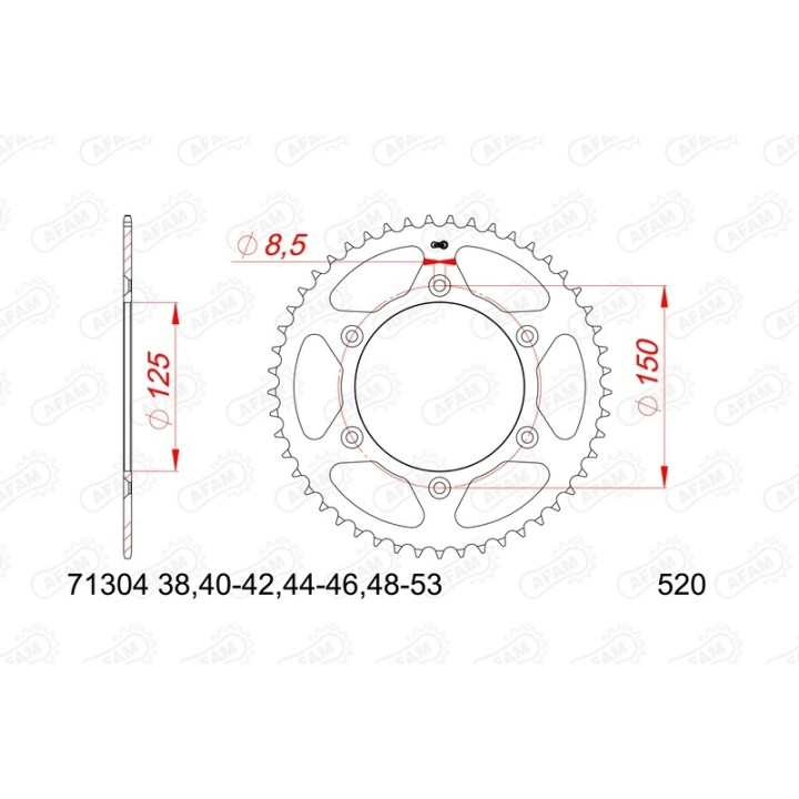 Kit chaîne AFAM 520 XSR4 - 16/41-116 - Couronne acier standard