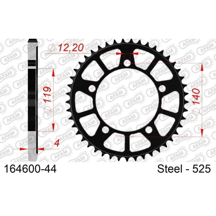 Kit chaîne AFAM 525 XSR4 - 17/44-124 - Couronne acier standard