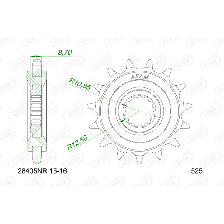 Pignon AFAM acier anti-bruit - 525 28405NR-16 | Oxmoto