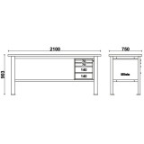 Etabli Beta 2,1m - plan de travail en bois et 4 tiroirs - C58BC-W2,1 058000637