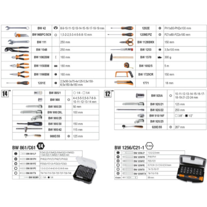 Malette à outils Beta TOOLS 163 pièces - 1/4 et | Oxmoto