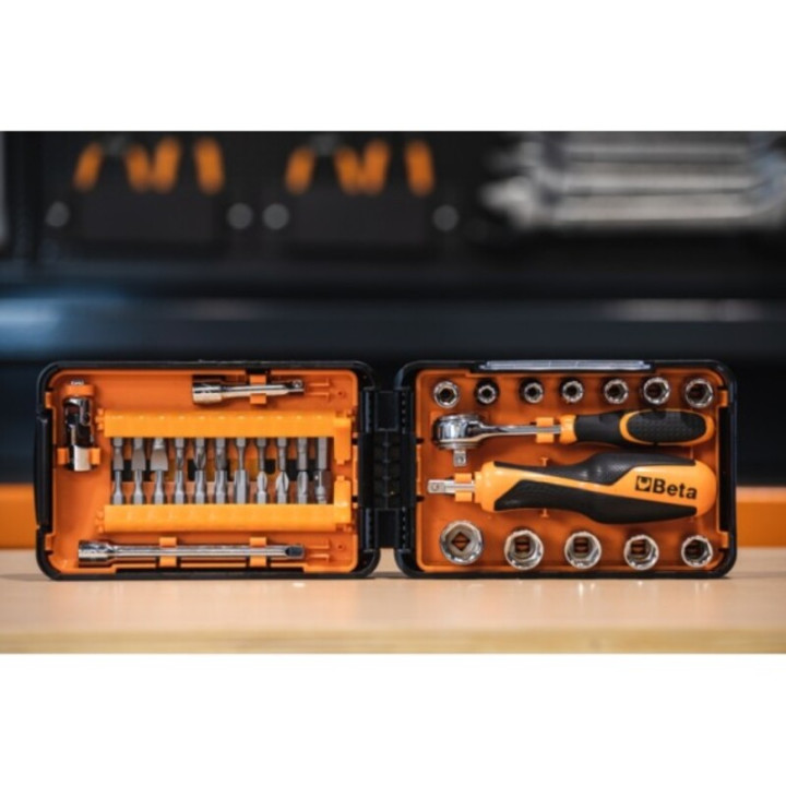 Coffret compact Beta 11 douilles 6 pans, 21 embouts et 7 accessoires