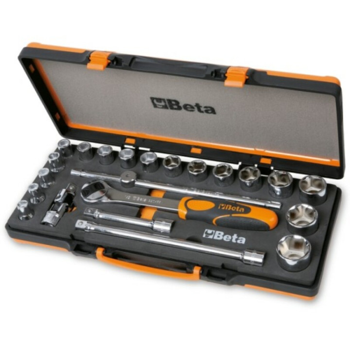 Coffret avec plateau thermoformé rigide Beta 1 cliquet avec 17 douilles 6 pans 1/2'' + 5 accessoires