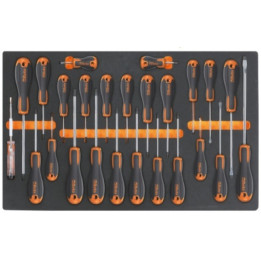 Plateau thermoformé souple Beta TOOLS avec tournevis Beta Easy pour vis à fente, Phillips® et Torx®