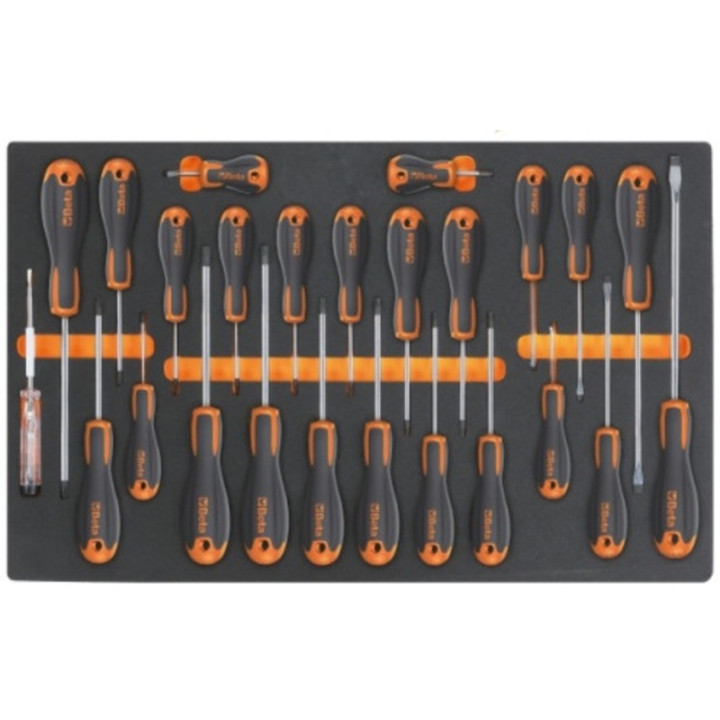 Plateau thermoformé souple Beta TOOLS avec tournevis Beta Easy pour vis à fente, Phillips® et Torx®