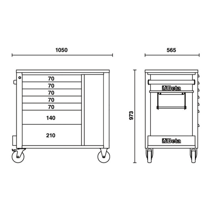 Servante mobile d'atelier Beta RSC24L 7 tiroirs + composition de 196 outils
