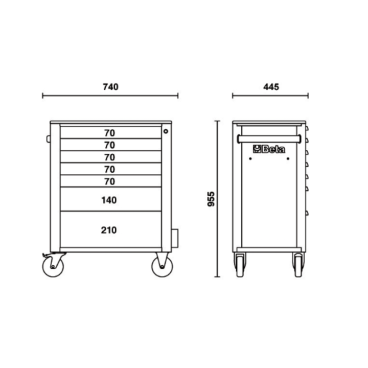 Servante mobile d'atelier Beta C24S/7 7 tiroirs gris