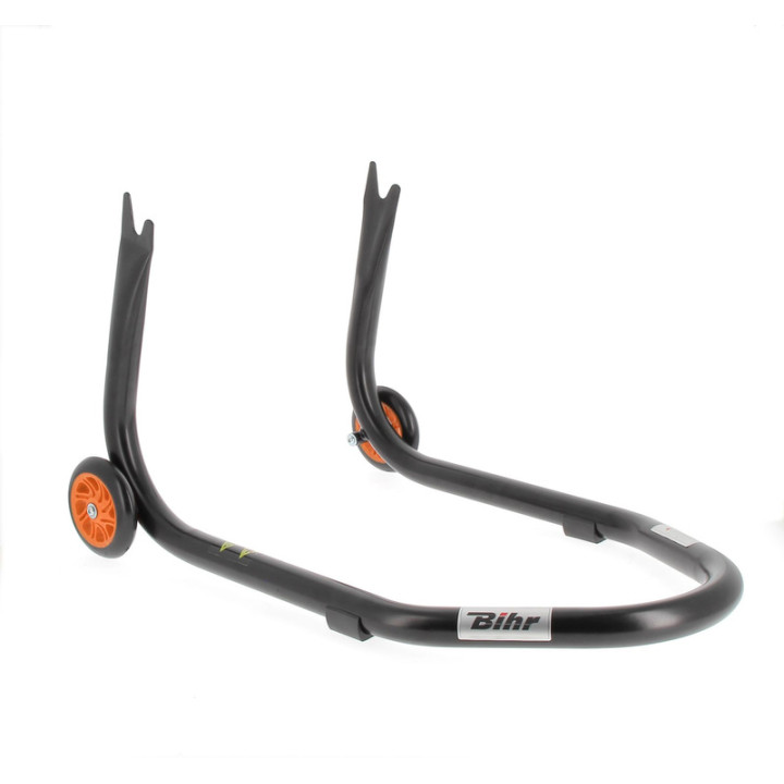 Béquille de stand arrière Bihr Home Track fixe supports en "V" noir mat roues orange