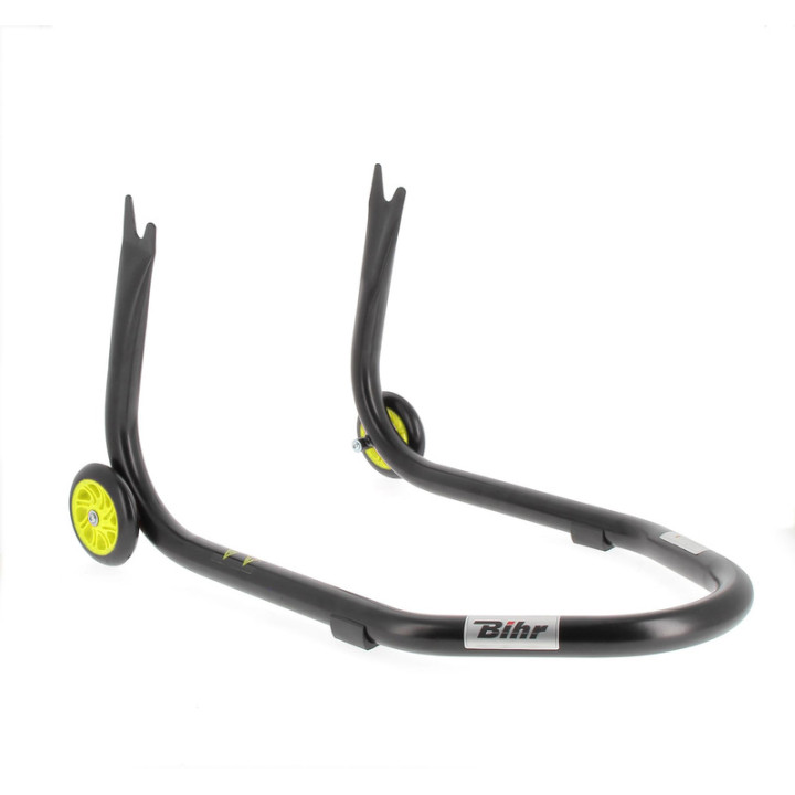 Béquille de stand arrière Bihr Home Track fixe supports en "V" noir mat roues jaune