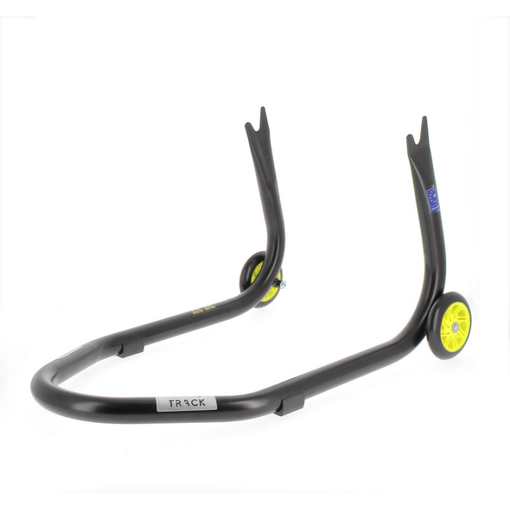 Béquille de stand arrière Bihr Home Track fixe supports en "V" noir mat roues jaune