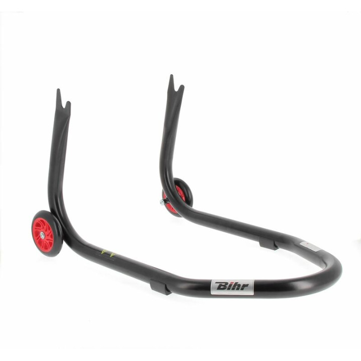 Béquille de stand arrière Bihr Home Track fixe supports en "V" noir mat roues rouge
