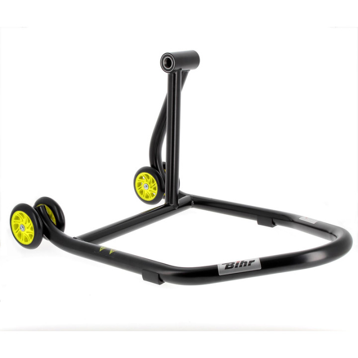 Béquille de stand monobras droite Bihr Home Track noir mat roues jaune