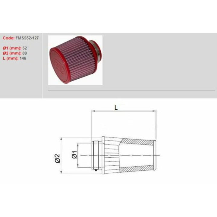 Filtre à air BMC conique Ø52mm - FMSS52-127 | Oxmoto
