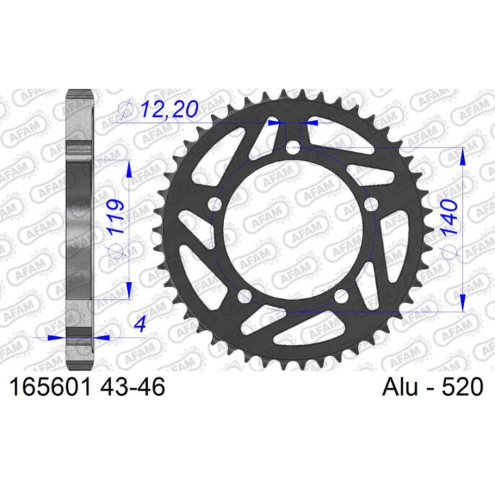 Couronne AFAM alu standard - 520 165601-43 | Oxmoto