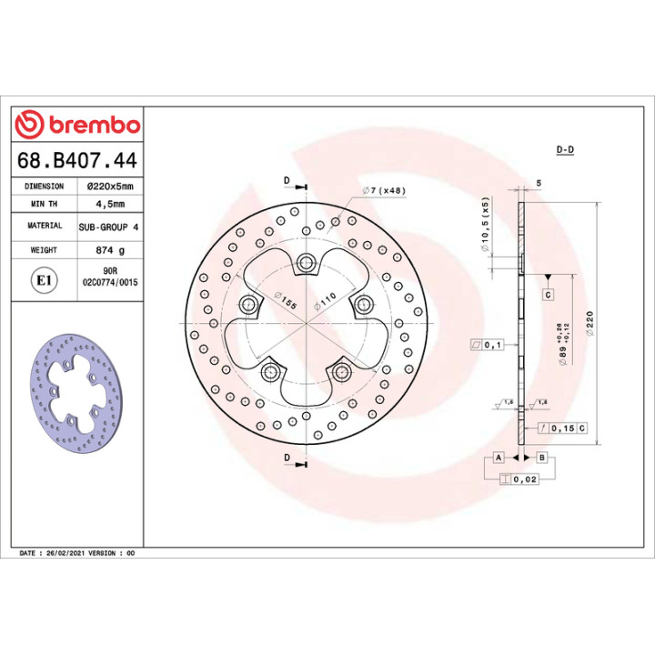 Disque de frein Brembo Serie Oro rond fixe 68B40744 | Oxmoto