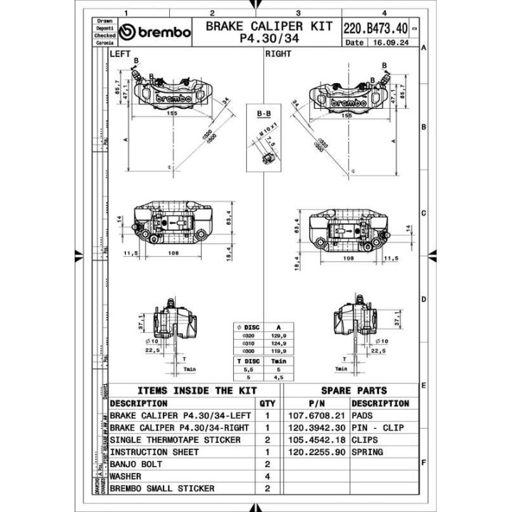 Paire d'étrier de frein avant radial Brembo UPGRADE GP4-RB 4 pistons Ø30/34mm 220B47340