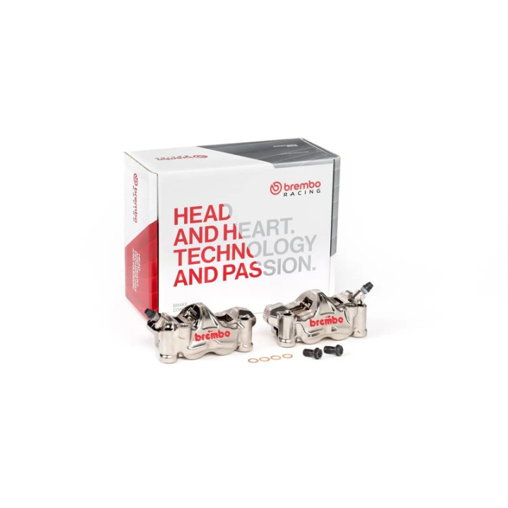 Paire étriers Brembo UPGRADE GP4RX (usinés CNC nickelé) - 108mm (avec plaquettes)