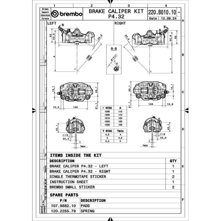 Paire étriers Brembo UPGRADE GP4RX (usinés CNC nickelé) - 108mm (avec plaquettes)