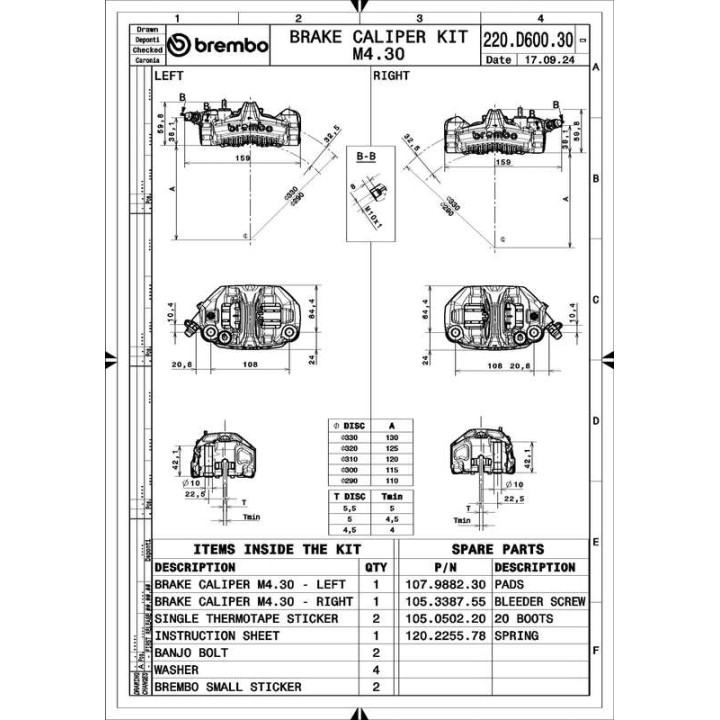 Paire d'étrier de frein avant radial Brembo UPGRADE GP4-MS 4 pistons Ø30mm