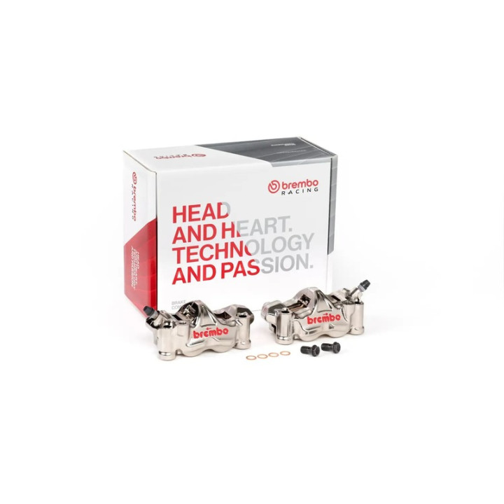 Paire étriers Brembo UPGRADE GP4RX (usinés CNC nickelé) - 100mm (avec plaquettes)