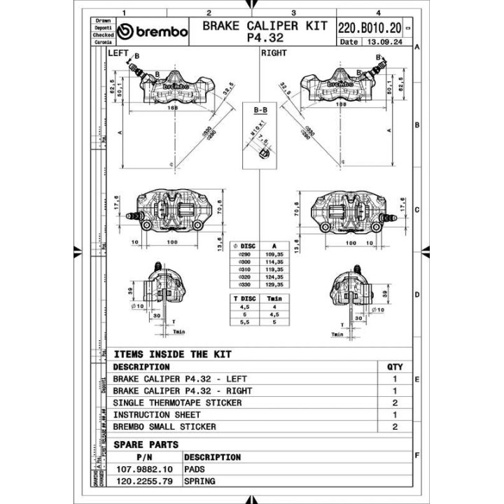 Paire étriers Brembo UPGRADE GP4RX (usinés CNC nickelé) - 100mm (avec plaquettes)