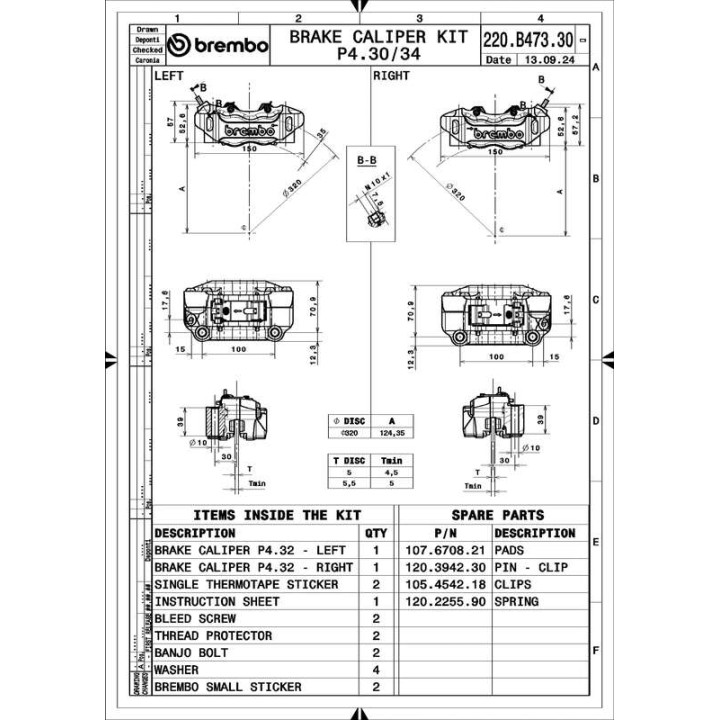 Paire d'étrier de frein avant radial Brembo UPGRADE GP4-RB 4 pistons Ø30/34mm 220B47330