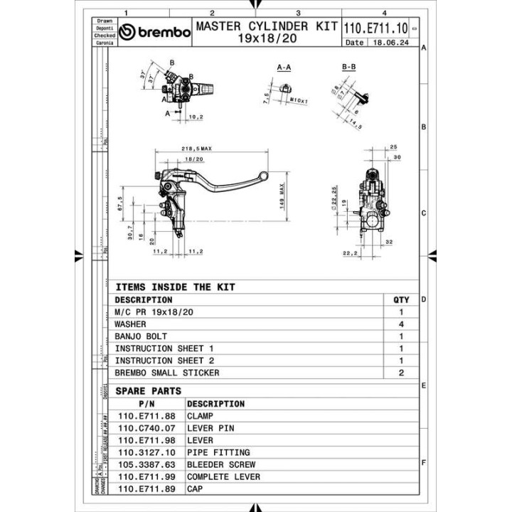 Maître-cylindre de frein Brembo UPGRADE 19RCS Corsa Corta RR
