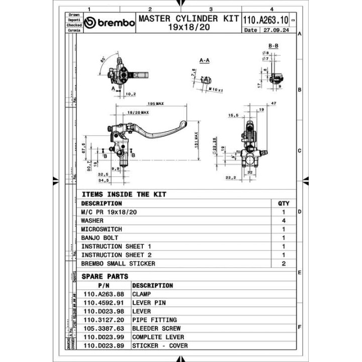 Maître-cylindre de frein Brembo UPGRADE Pr19 RCS | Oxmoto
