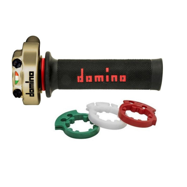 Poignée de gaz Domino XM2 Racing avec revêtements A010 - or/noir