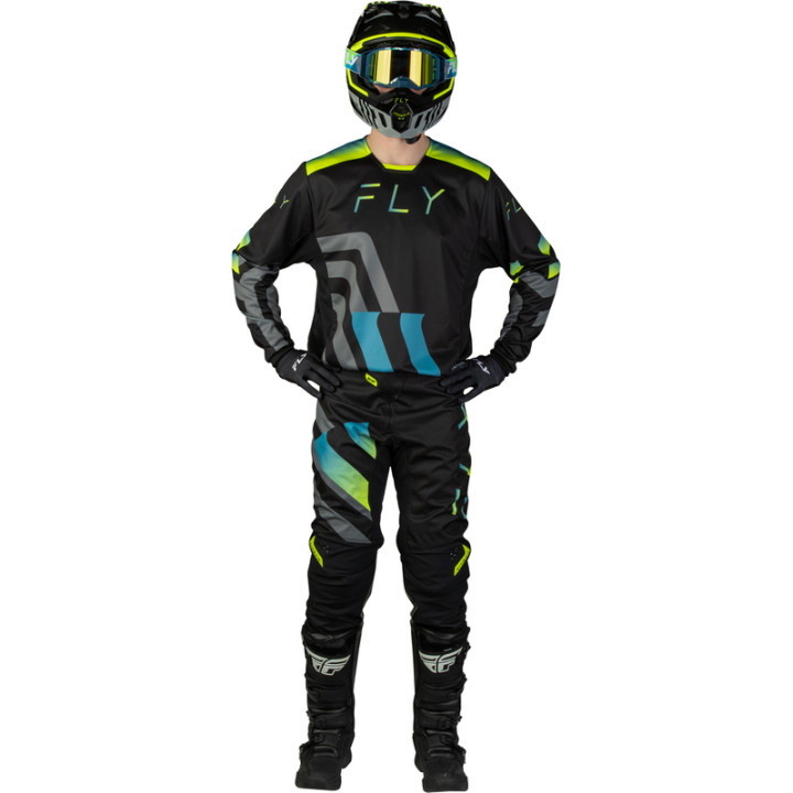 Maillot FLY RACING Kinetic Volt - noir/gris/Teal/jaune