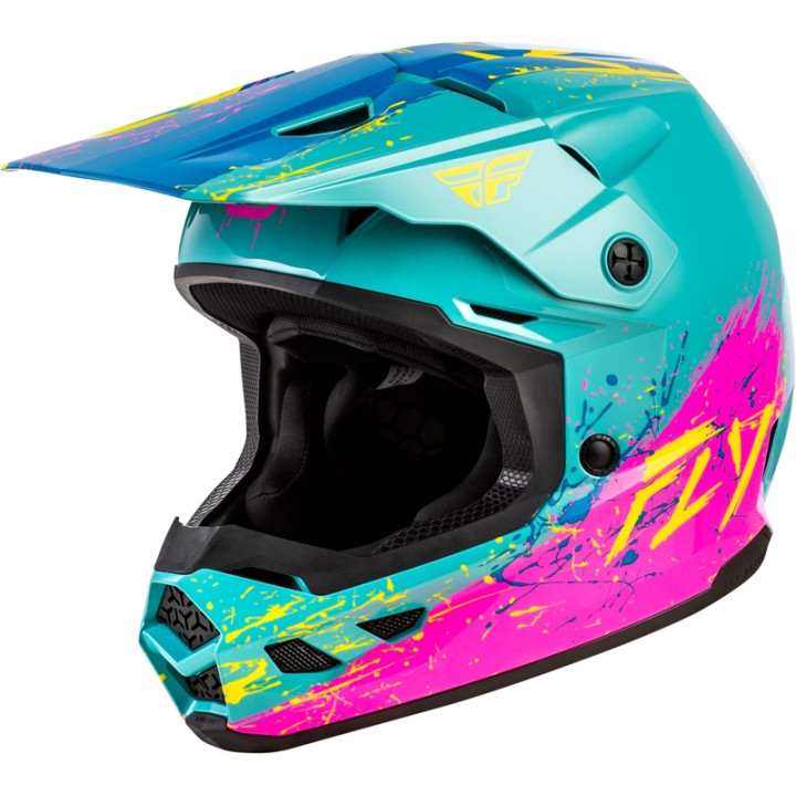 Casque enfant FLY RACING Kinetic Drip - turquoise/rose/jaune