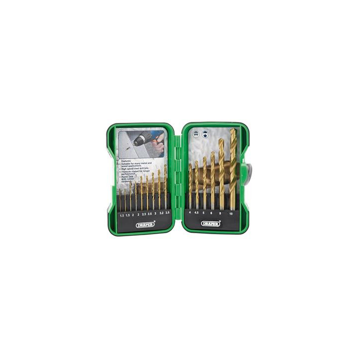 Boîte de 15 forets Draper HSS titane 1 à 10mm | Oxmoto
