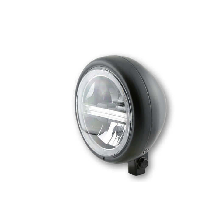 Feu avant LED Highsider pro Pecos Type 6 - 5 3/4 pouces - avec TFL - homologué E - noir Matt - à l'unité
