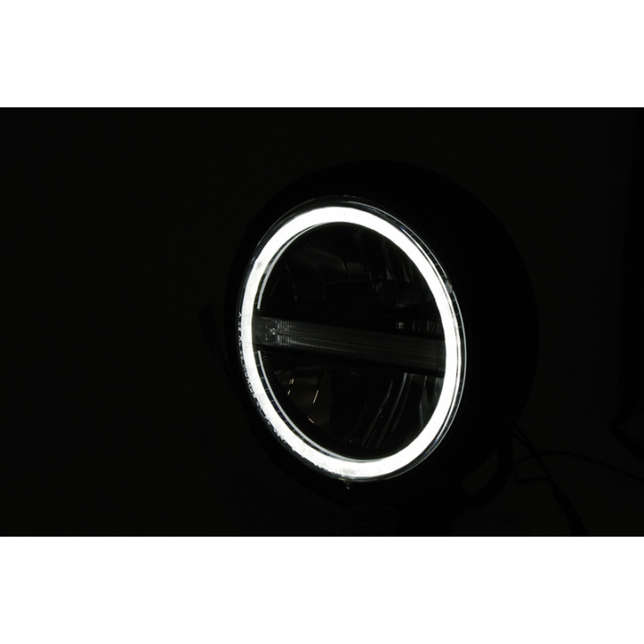 Feu avant LED Highsider pro Pecos Type 6 - 5 3/4 pouces - avec TFL - homologué E - noir Matt - à l'unité