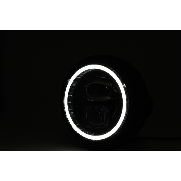 Feu avant LED Highsider pro Pecos Type 7 - 5 3/4 pouces - fixation latérale - avec feu de stationnement Ring - noir