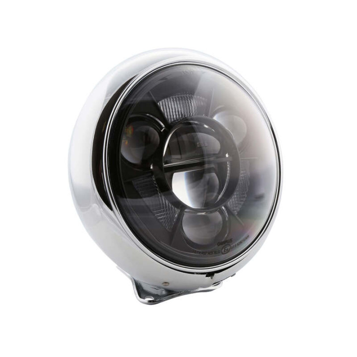 Feu avant LED Highsider pro HD-Style Type 11 - 7 pouces - avec TFL - homologué E - chromé - à l'unité