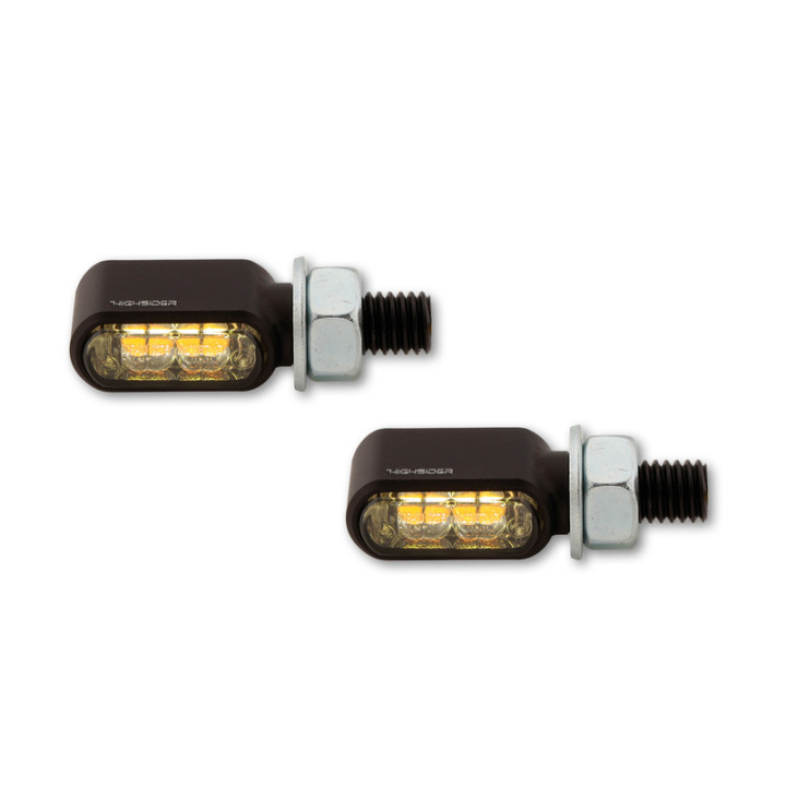 Clignotants/feux de position LED Highsider pro - Little Bronx - noir/fumé - 2en1 - usiné CNC - homologué E - la paire